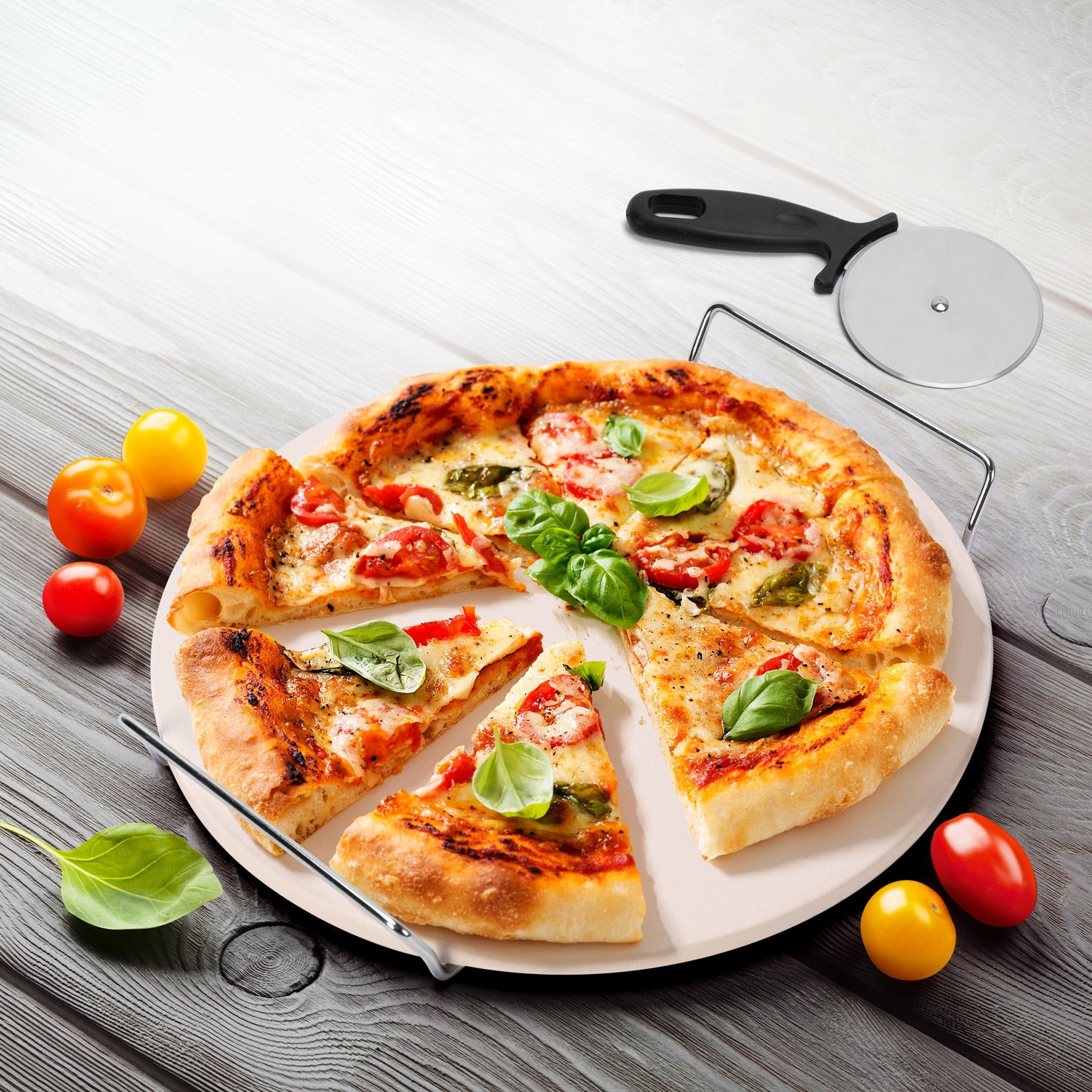 GUSTO CASA - Pietra refrattaria per pizza con taglia pizza - diametro 33 cm spessore 1 cm